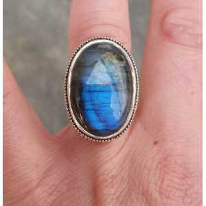 Silver ring carved setting with oval cabochon Labradorite 17