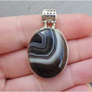 Silver pendant with oval cabochon black Botswana Agate