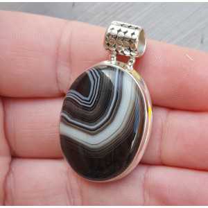 Silver pendant with oval cabochon black Botswana Agate