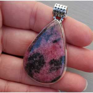 Silver pendant with drop-shaped cabochon cut Rhodonite