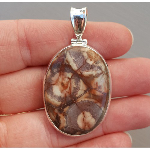 Zilveren hanger met cabochon ovale Birds Eye Jaspis