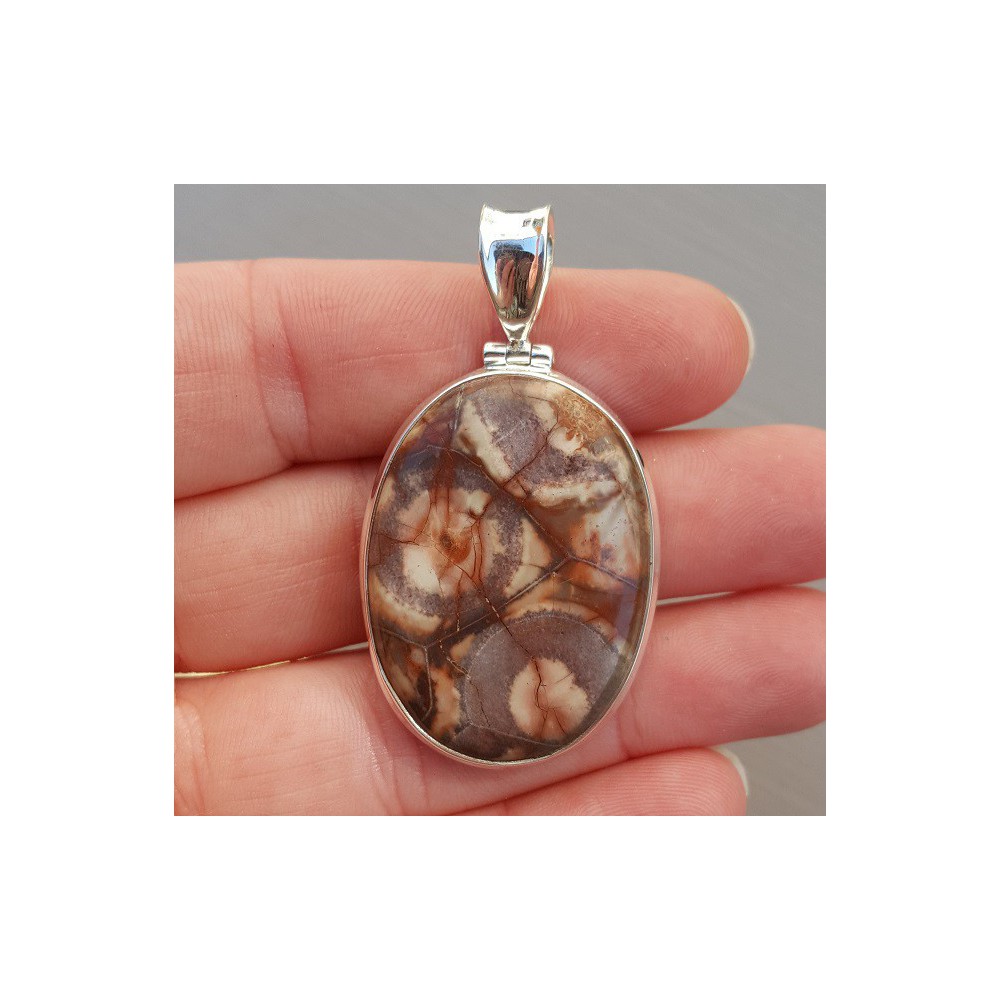 Silver pendant with cabochon oval Birds Eye Jasper