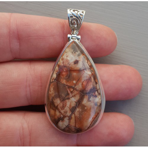 Zilveren hanger gezet met druppelvormige Birds Eye Jaspis