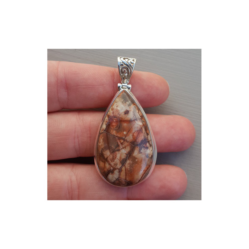 Silver pendant set with teardrop shaped Birds Eye Jasper