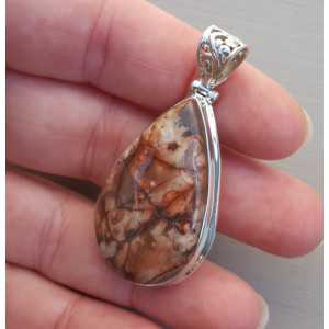 Silver pendant set with teardrop shaped Birds Eye Jasper