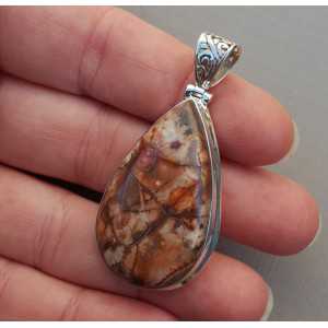 Silver pendant set with teardrop shaped Birds Eye Jasper