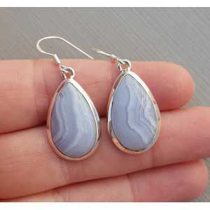 Silver earrings with teardrop shaped blue Lace Agate