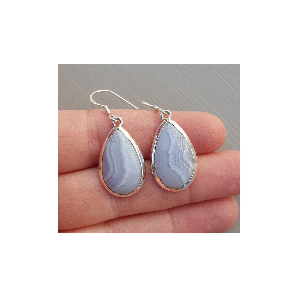 Silver earrings with teardrop shaped blue Lace Agate