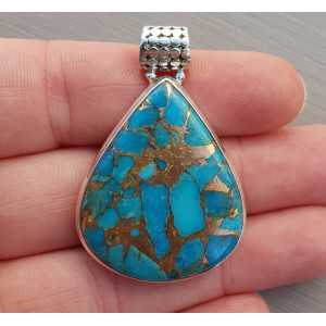 Silver pendant with drop-shaped copper blue Turquoise