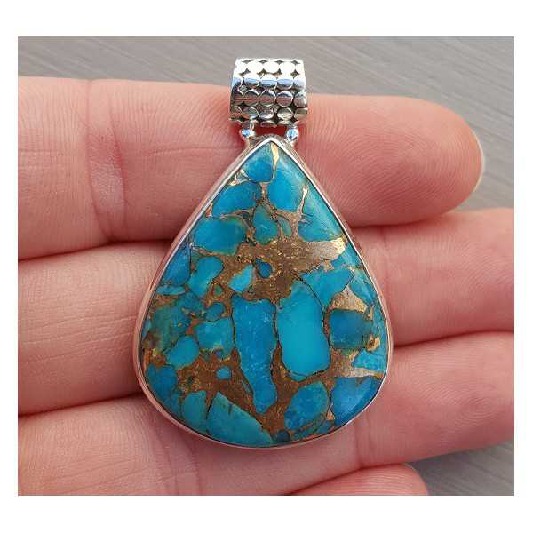 Silver pendant with drop-shaped copper blue Turquoise