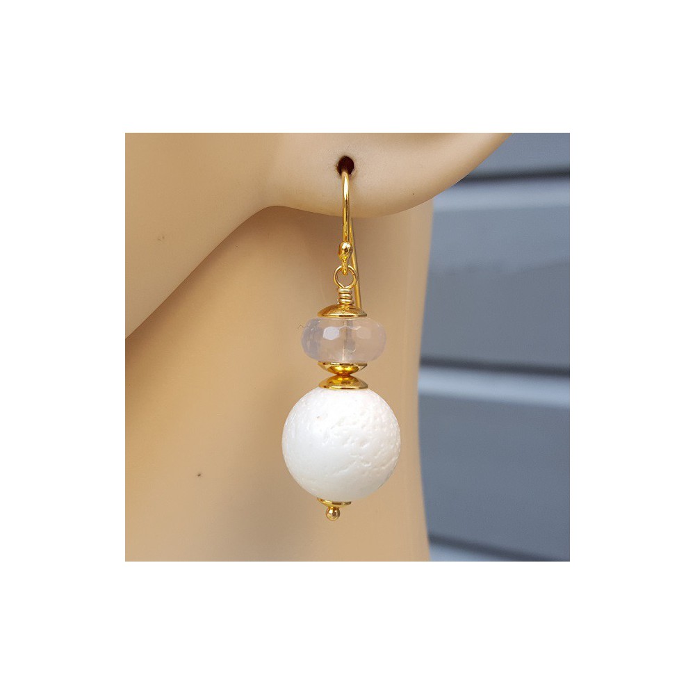 Earrings with white Coral and rose quartz