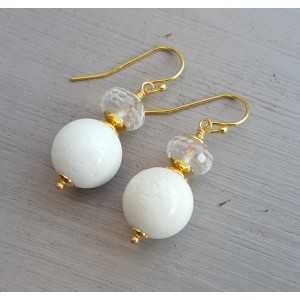 Earrings with white Coral and rose quartz
