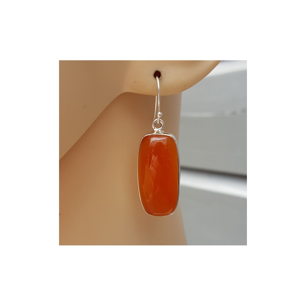 Silver earrings with rectangular Carnelian