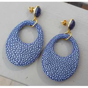 Vergoldete Ohrringe mit Saphir und blue Roggenleer