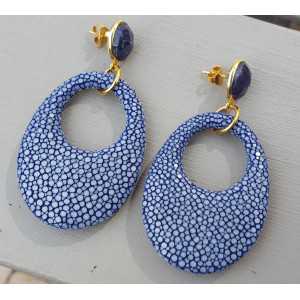 Vergoldete Ohrringe mit Saphir und blue Roggenleer