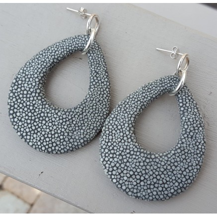 Oorbellen met druppel van grijs Roggenleer