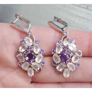 Silver gemstone earrings with faceted rose quartz and Amethyst