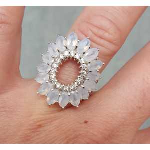 Silber ring mit ovaler Facette geschnitten Regenbogen-Mondsteine 17.3 mm