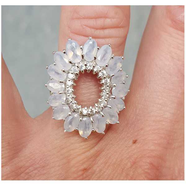 Silber ring mit ovaler Facette geschnitten Regenbogen-Mondsteine 17.3 mm