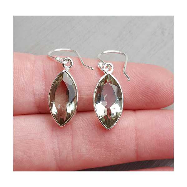 Silver earrings set with marquise green Amethyst