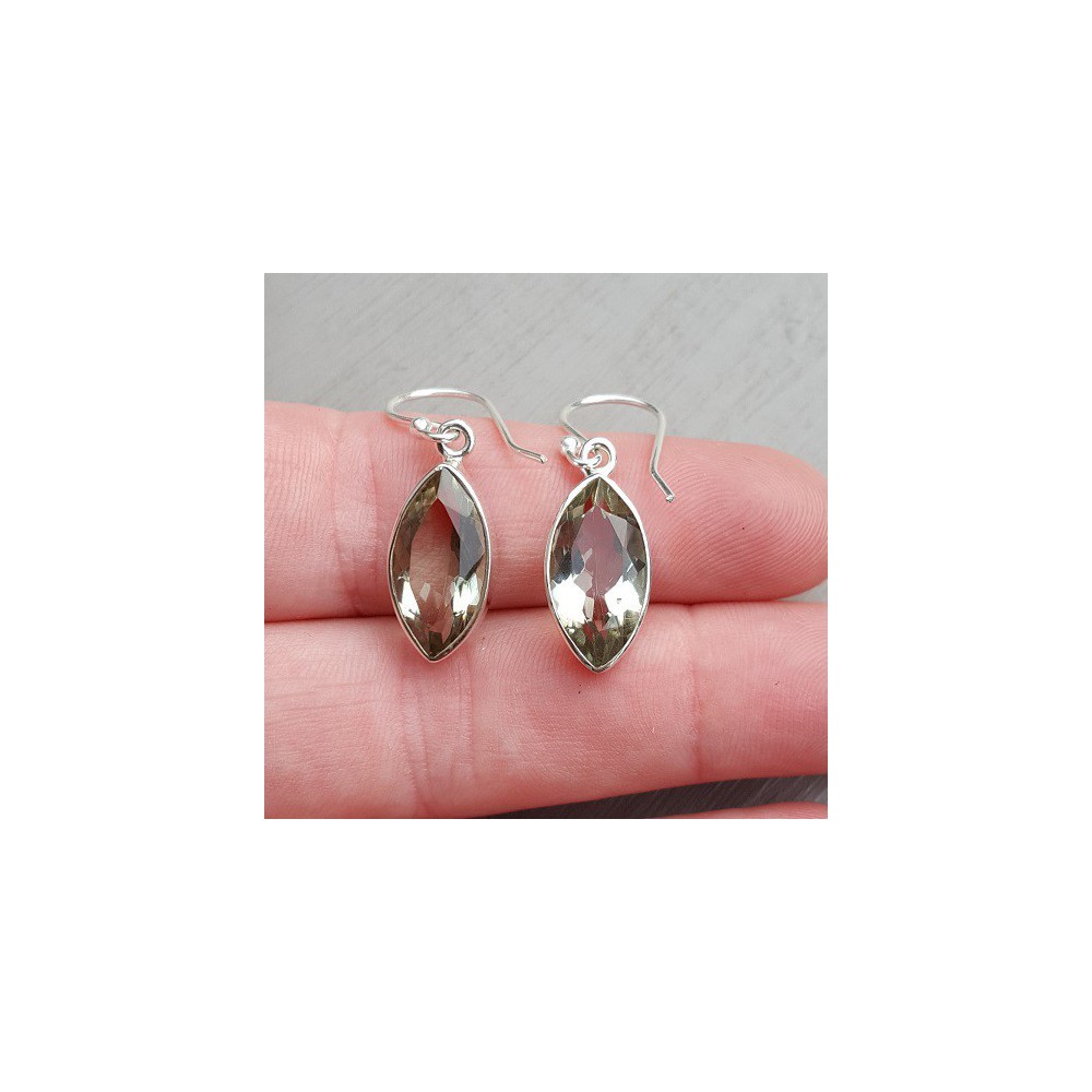 Silver earrings set with marquise green Amethyst