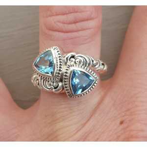 Silber ring set mit zwei blau-Topase 16,5 mm