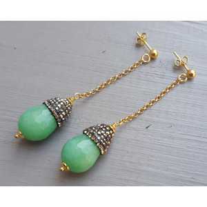 Earrings with Chrysoprase and crystals