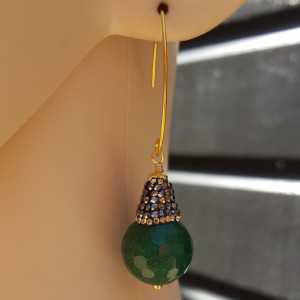 Ohrringe mit Smaragd grüner Jade und Kristalle