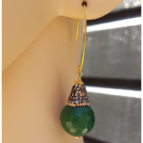 Oorbellen met Emerald groene Jade en kristallen