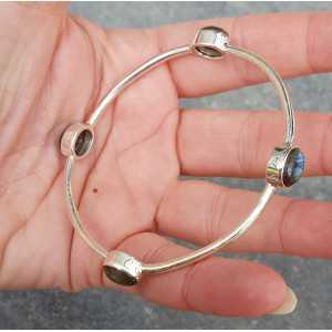 Silver bracelet / bangle set with oval Labradorite