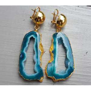 Gold plated earrings druzy Agate