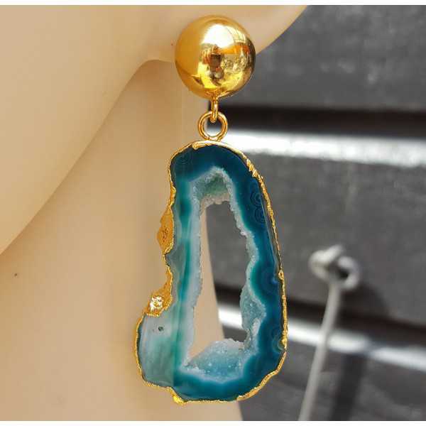 Gold plated earrings druzy Agate