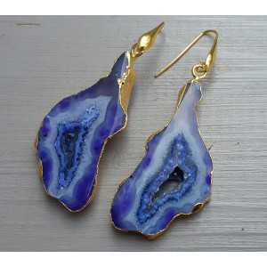 Gold plated earrings with purple / blue druzy Agate