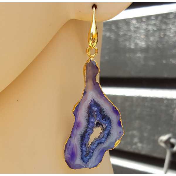 Gold plated earrings with purple / blue druzy Agate