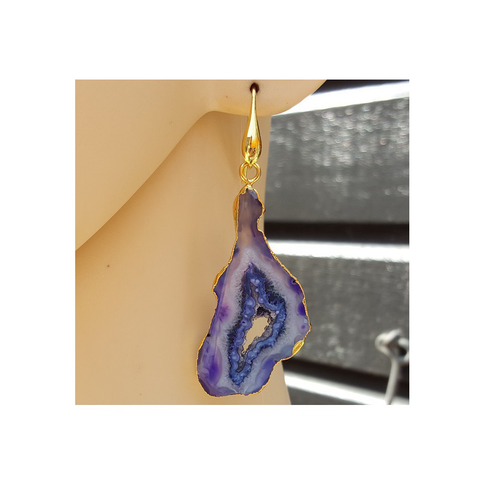 Gold plated earrings with purple / blue druzy Agate