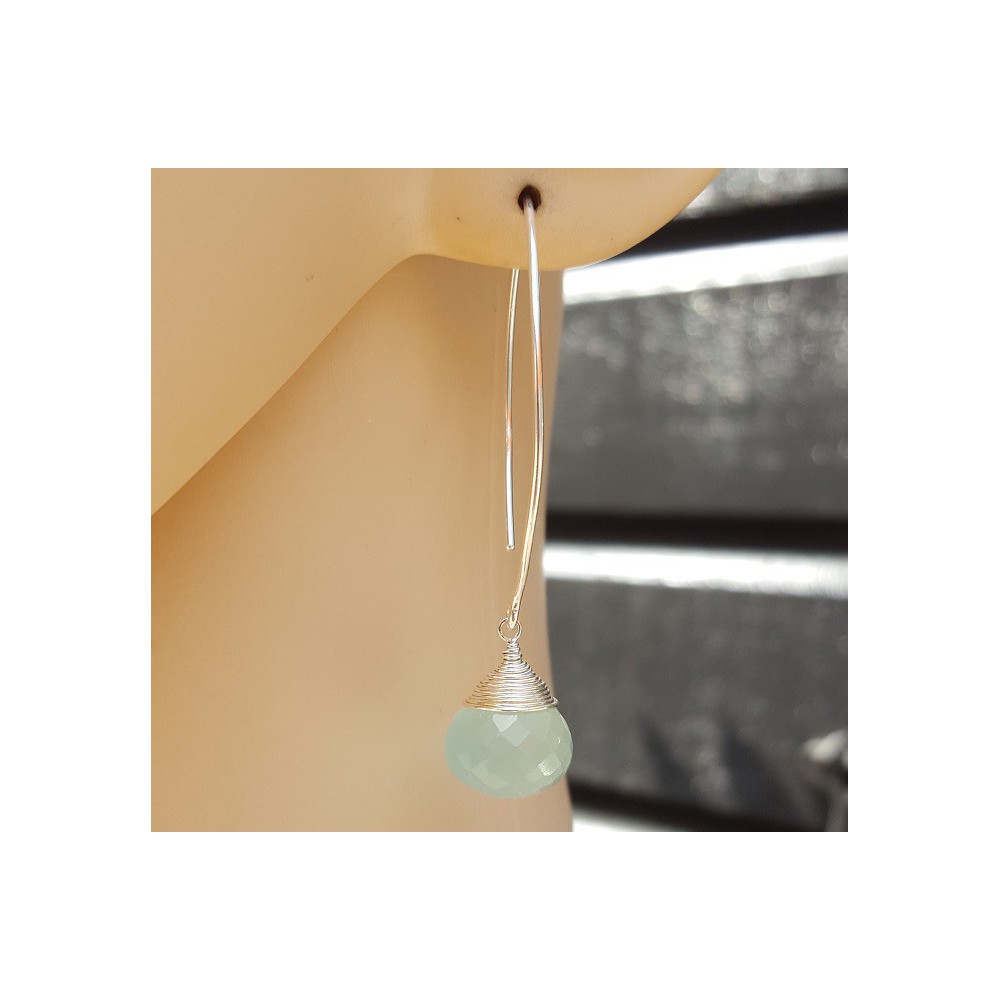 Silver earrings with aqua Chalcedony onion briolet