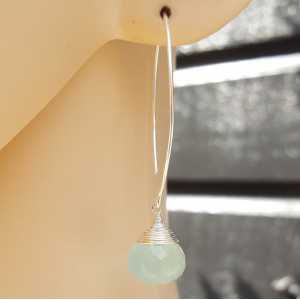 Silver earrings with aqua Chalcedony onion briolet