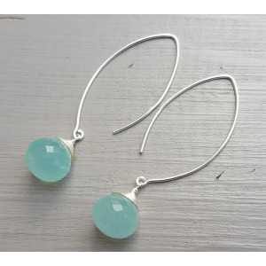 Silver earrings with aqua Chalcedony onion briolet