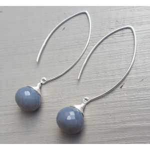 Silver earrings with gray Chalcedony onion briolet
