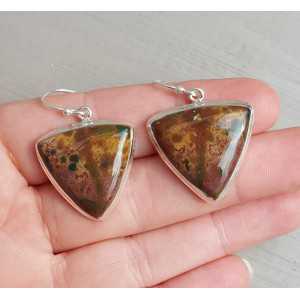 Silver earrings with triangular Bloodstone