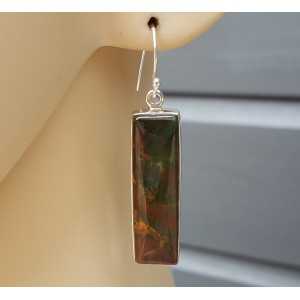 Silver earrings set with rectangular Bloodstone