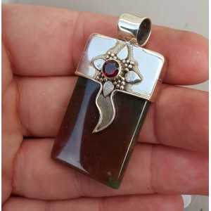 Silver pendant with rectangular Bloodstone and round Garnet