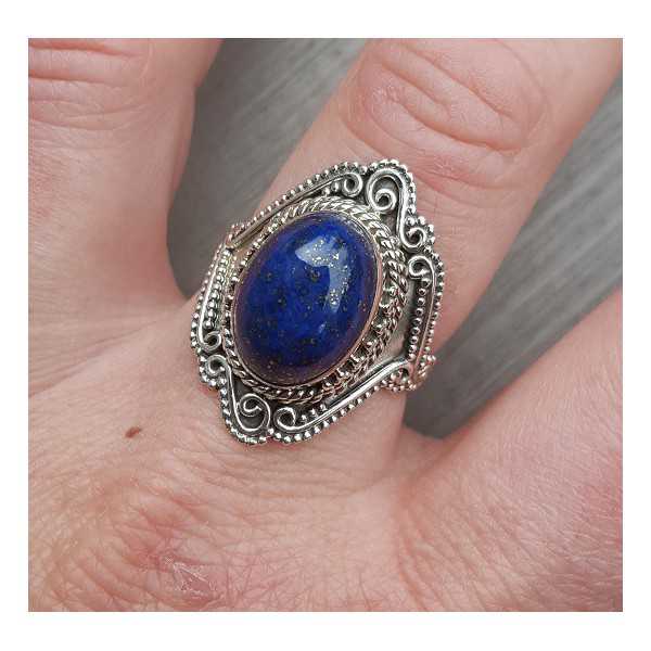 Silver ring with oval cabochon Lapis Lazuli, 19 mm
