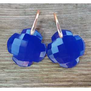 Earrings with clover cobalt blue Chalcedony