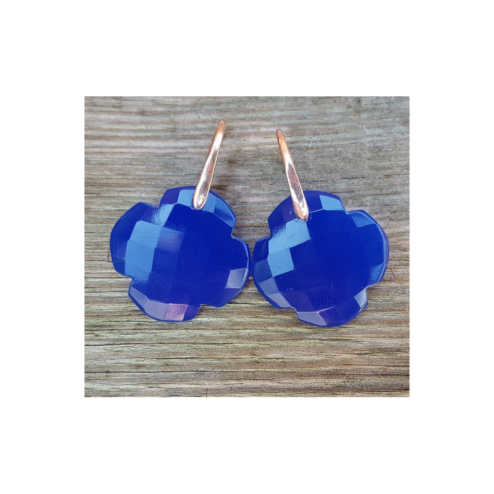 Earrings with clover cobalt blue Chalcedony