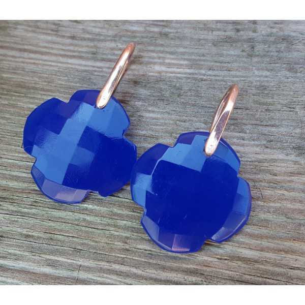 Earrings with clover cobalt blue Chalcedony