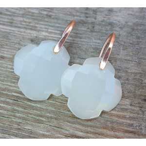 Earrings with clover of white Chalcedony