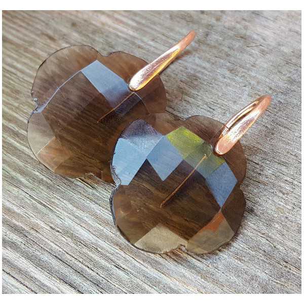 Earrings with clover of Smokey Topaz