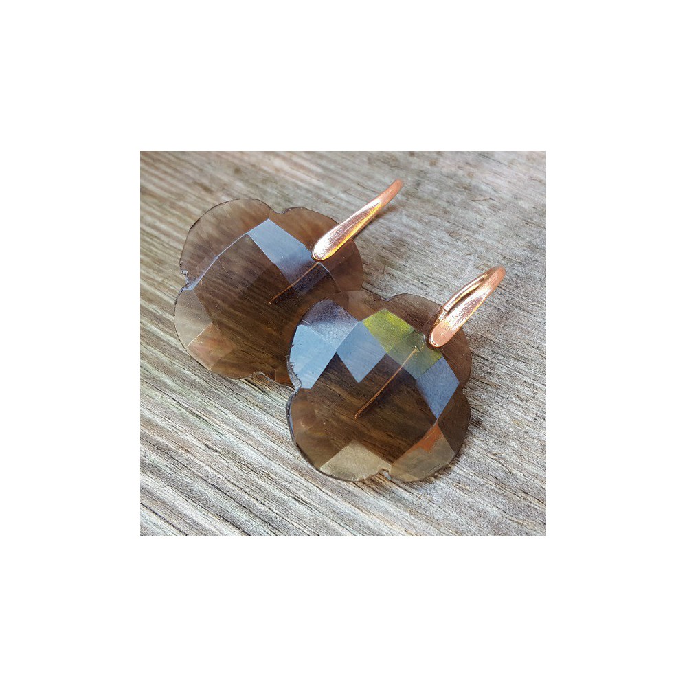 Earrings with clover of Smokey Topaz