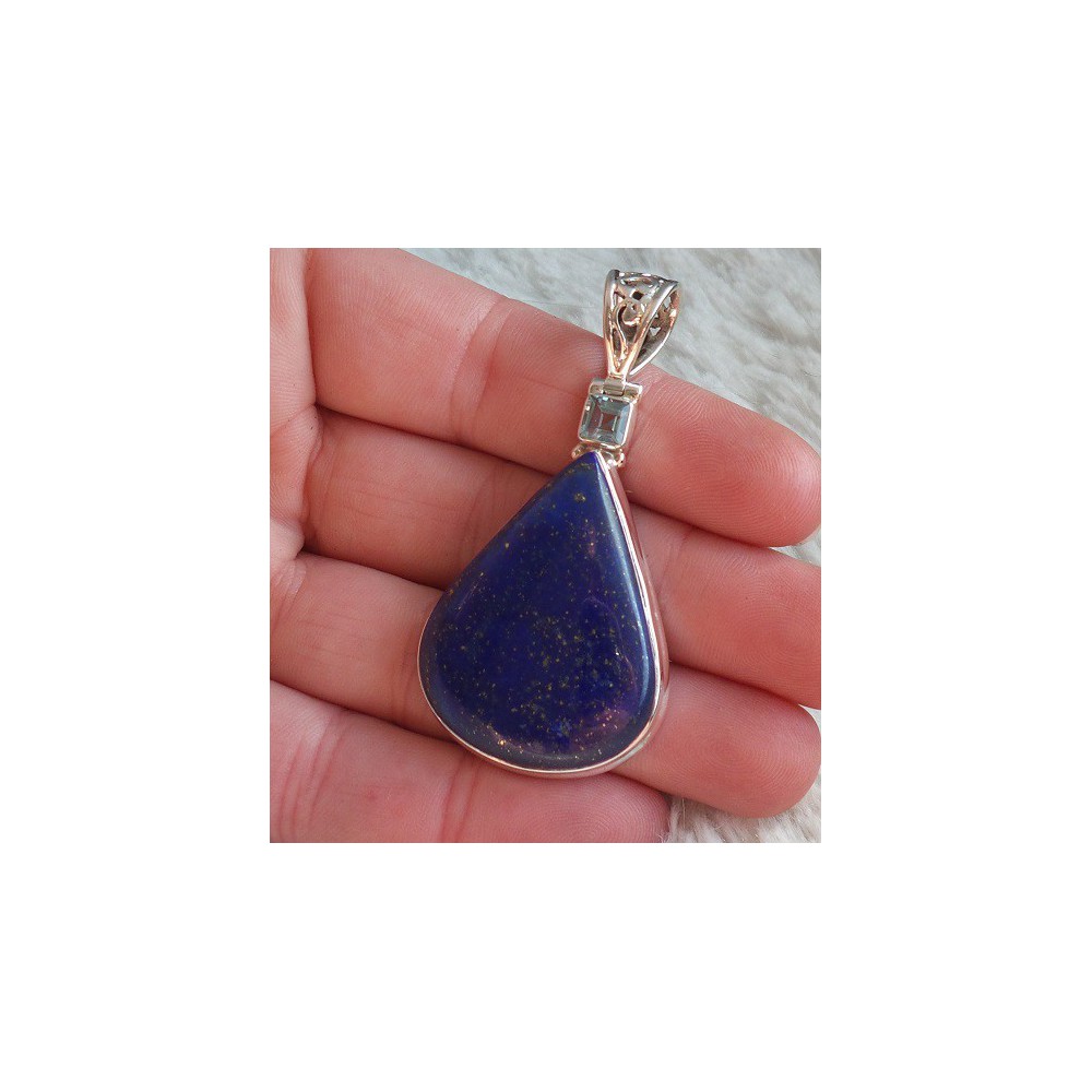 Zilveren hanger gezet met Topaas en Lapis Lazuli 